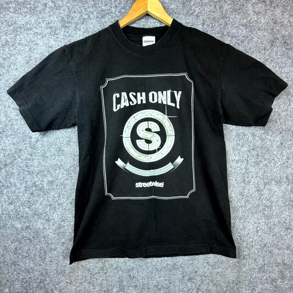 Streetwise Clothing Co T-Shirt Mens Large Black Cash Only Graphic Print Casual